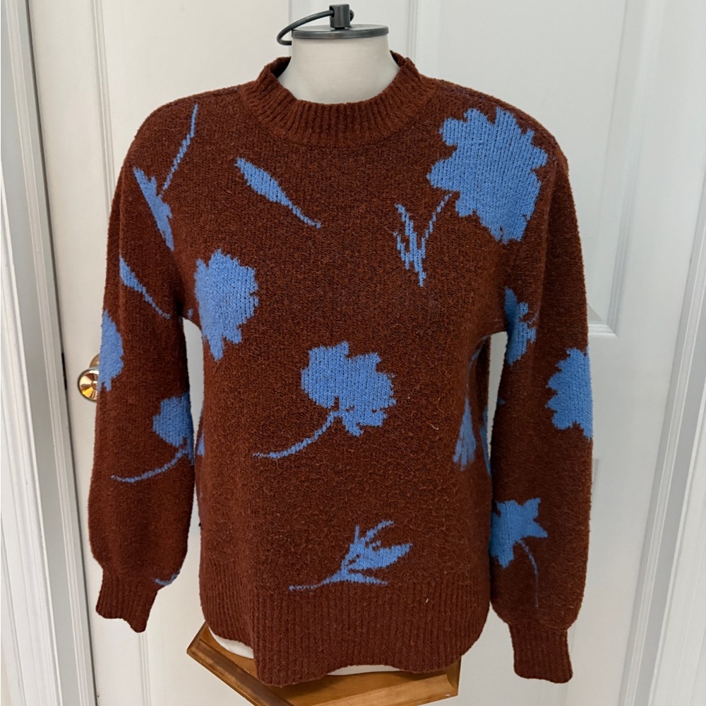 a.n.a Brown and Blue Floral Sweater
